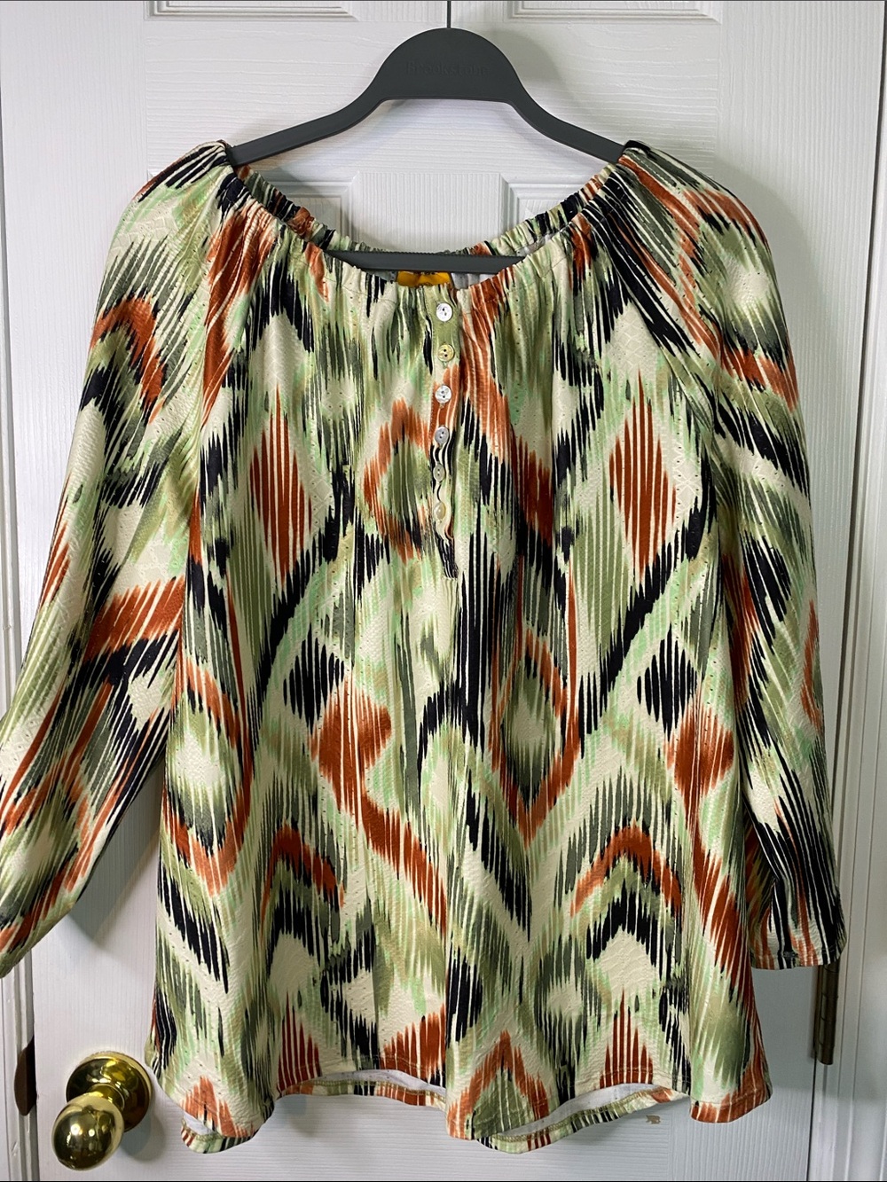 Ruby Rd. Multicolor Ikat Print Tunic - Green, Rust & Black Size XLarge.